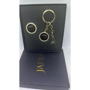 Beautiful Jafra VIP Keychain & PIN Gold and back Color. New in BOX